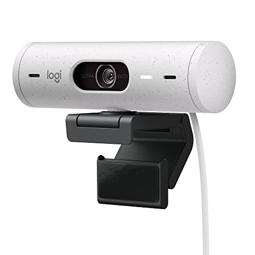 Logitech Brio 500 HD Webcam Ajuste Luz, Modo Visualización, Mics Duales con Reducción Ruido, Cubierta Privacidad Cámara Web, Admite MS Teams, Google Meet, Zoom, Cable USB-C, Webcam Streaming - Blanco
