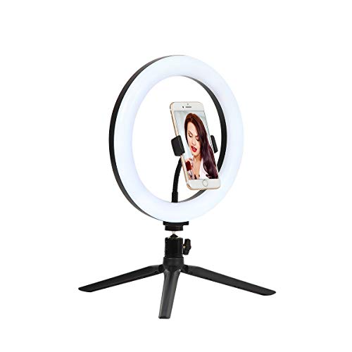 Jandei - Anillo Aro Selfie de Luz LED Tripode 10”/ 260mm con Soporte para el Móvil, Regulable 3 Modos de Iluminación con 10 Brillos para Videos, Fotografía, Youtube, TikTok, Instagram