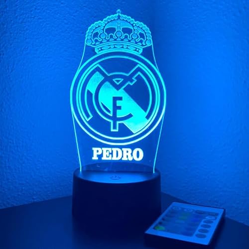 Lámpara personalizada led RGB 16 colores, con escudo de fútbol Madrid. Ideal para regalos de cumpleaños, regalos de Navidad. Regalos personalizados