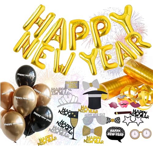 Conjunto de decoración de Nochevieja XXL 2023 2024 - con globos, serpentinas, globos, confeti, accesorios fotográficos como decoración para el Año Nuevo