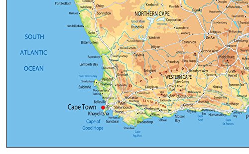 Afrique du Sud physique carte murale – Papier laminé [GA] A1 Size 59.4 x 84.1 cm